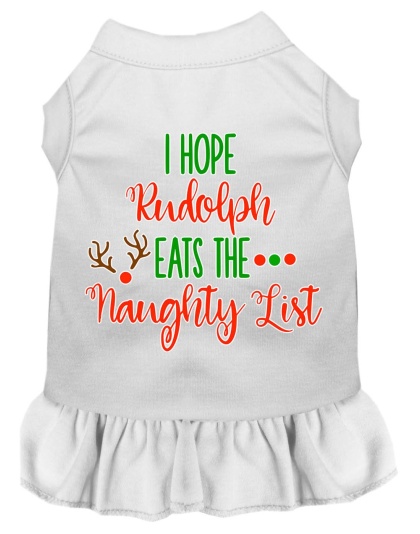 Hope Rudolph Eats Naughty List Screen Print Dog Dress White 4X