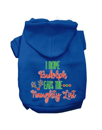 Hope Rudolph Eats Naughty List Screen Print Dog Hoodie Blue L