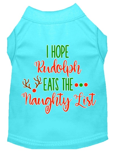 Hope Rudolph Eats Naughty List Screen Print Dog Shirt Aqua Lg