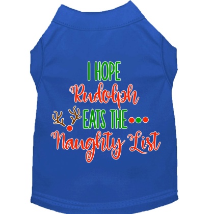 Hope Rudolph Eats Naughty List Screen Print Dog Shirt Blue Lg