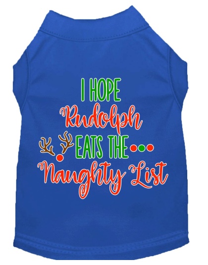 Hope Rudolph Eats Naughty List Screen Print Dog Shirt Blue Lg