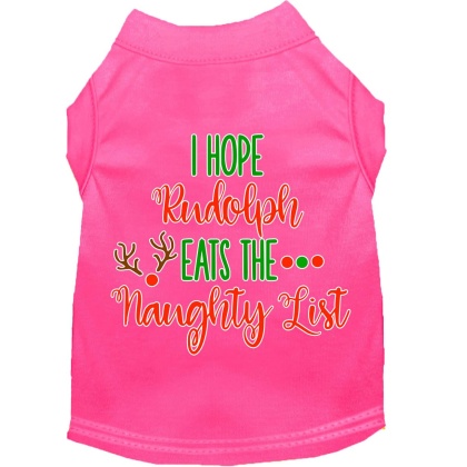 Hope Rudolph Eats Naughty List Screen Print Dog Shirt Bright Pink Lg