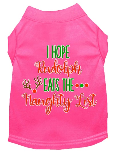 Hope Rudolph Eats Naughty List Screen Print Dog Shirt Bright Pink Lg
