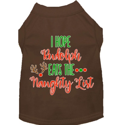 Hope Rudolph Eats Naughty List Screen Print Dog Shirt Brown Lg