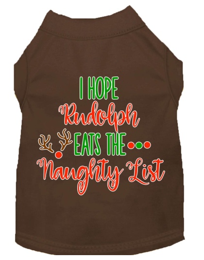 Hope Rudolph Eats Naughty List Screen Print Dog Shirt Brown Lg