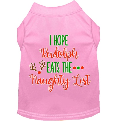 Hope Rudolph Eats Naughty List Screen Print Dog Shirt Light Pink Lg