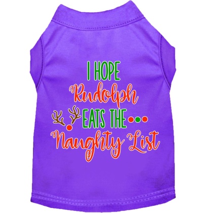 Hope Rudolph Eats Naughty List Screen Print Dog Shirt Purple Lg