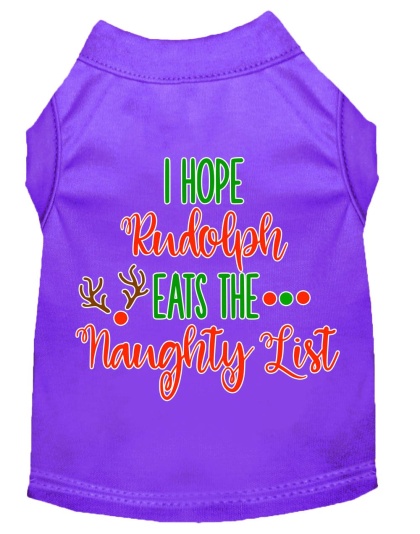 Hope Rudolph Eats Naughty List Screen Print Dog Shirt Purple Lg