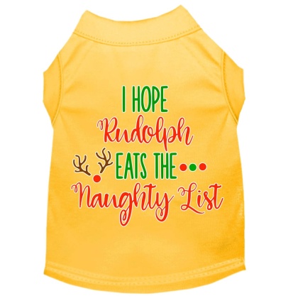 Hope Rudolph Eats Naughty List Screen Print Dog Shirt Yellow Lg