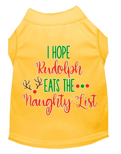 Hope Rudolph Eats Naughty List Screen Print Dog Shirt Yellow Lg