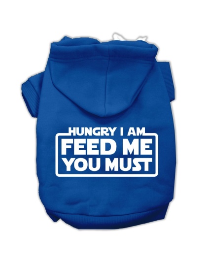 Hungry I Am Screen Print Pet Hoodies Blue Size Lg