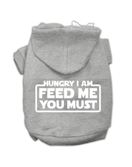 Hungry I am Screen Print Pet Hoodies Grey Size Lg