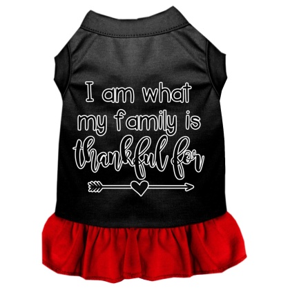 I Am What My Family is Thankful For Screen Print Dog Dress Black with Red Lg