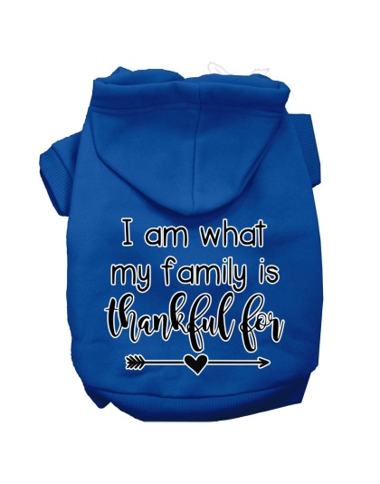 I Am What My Family is Thankful For Screen Print Dog Hoodie Blue L