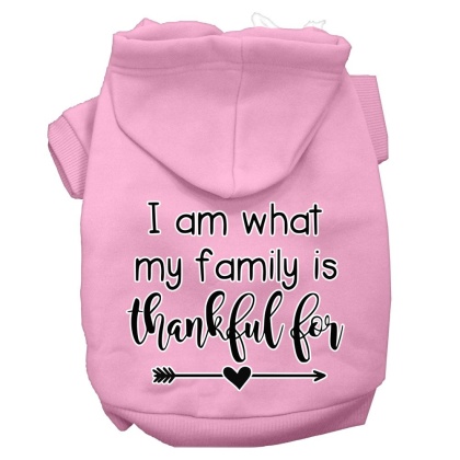 I Am What My Family is Thankful For Screen Print Dog Hoodie Light Pink L