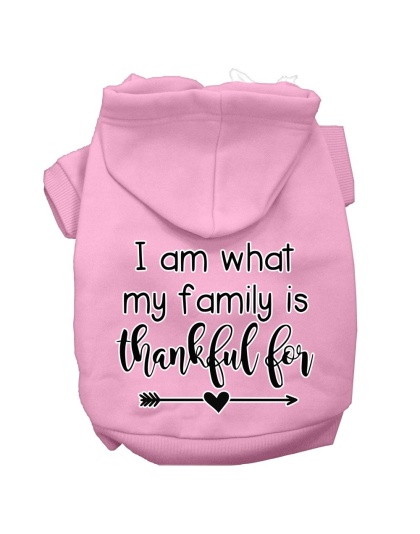 I Am What My Family is Thankful For Screen Print Dog Hoodie Light Pink L