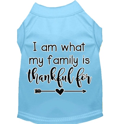 I Am What My Family is Thankful For Screen Print Dog Shirt Baby Blue Lg