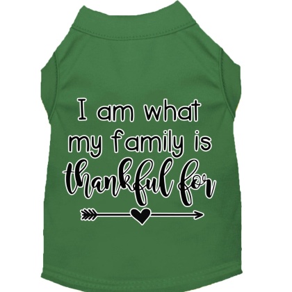 I Am What My Family is Thankful For Screen Print Dog Shirt Green Lg