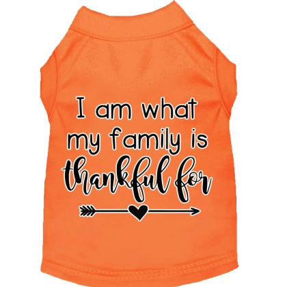 I Am What My Family is Thankful For Screen Print Dog Shirt Orange Lg