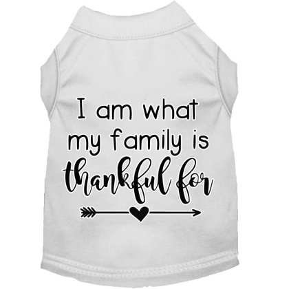 I Am What My Family is Thankful For Screen Print Dog Shirt White Lg
