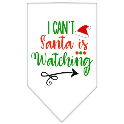 I Can't, Santa is Watching Screen Print Bandana White Large