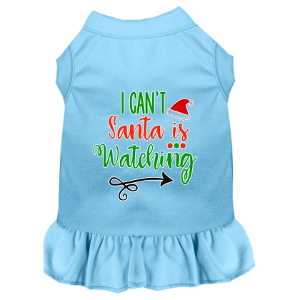I Can't, Santa is Watching Screen Print Dog Dress Baby Blue 4X