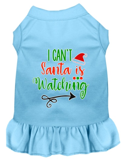 I Can't, Santa is Watching Screen Print Dog Dress Baby Blue 4X