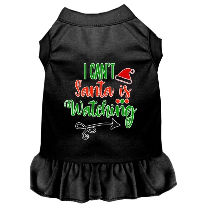 I Can't, Santa is Watching Screen Print Dog Dress Black 4X