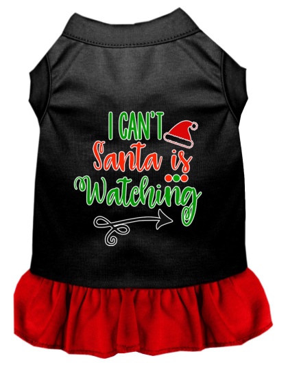 I Can't, Santa is Watching Screen Print Dog Dress Black with Red Lg
