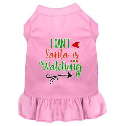 I Can't, Santa is Watching Screen Print Dog Dress Light Pink 4X