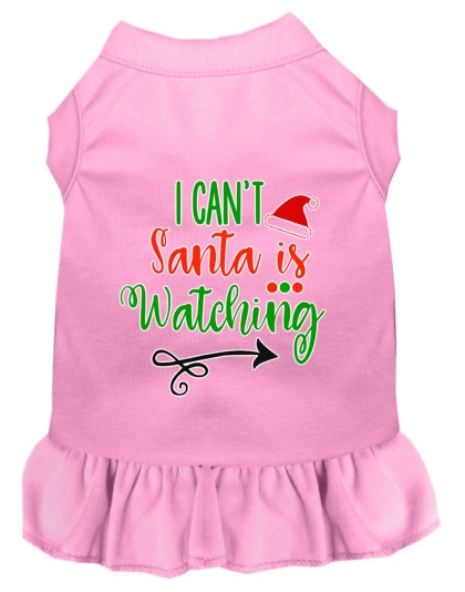 I Can't, Santa is Watching Screen Print Dog Dress Light Pink 4X