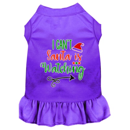 I Can't, Santa is Watching Screen Print Dog Dress Purple 4X