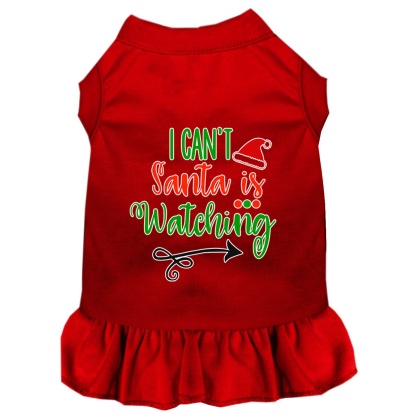 I Can't, Santa is Watching Screen Print Dog Dress Red 4X