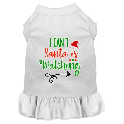 I Can't, Santa is Watching Screen Print Dog Dress White 4X