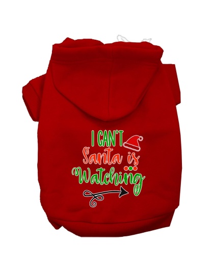 I Can't, Santa is Watching Screen Print Dog Hoodie Red L