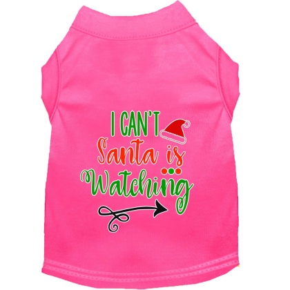 I Can't, Santa is Watching Screen Print Dog Shirt Bright Pink Lg