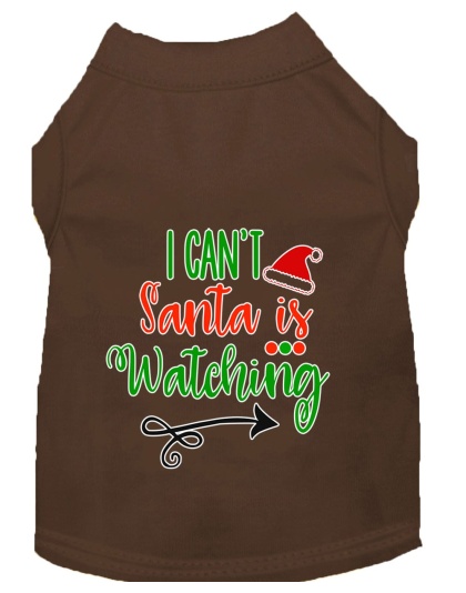 I Can't, Santa is Watching Screen Print Dog Shirt Brown Lg