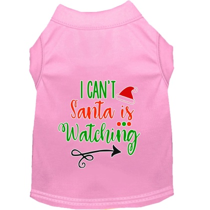 I Can't, Santa is Watching Screen Print Dog Shirt Light Pink Lg