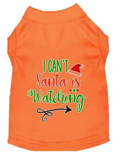 I Can't, Santa is Watching Screen Print Dog Shirt Orange Lg