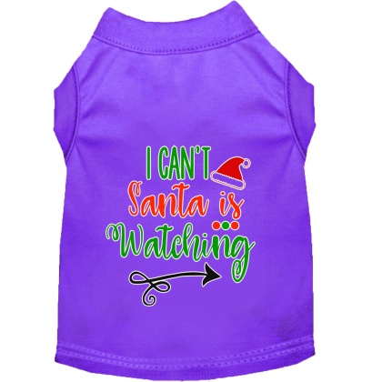 I Can't, Santa is Watching Screen Print Dog Shirt Purple Lg
