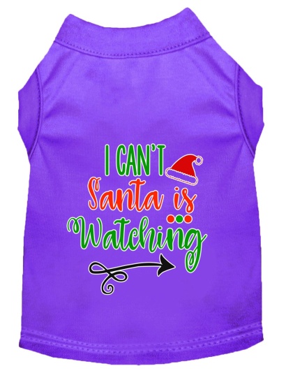 I Can't, Santa is Watching Screen Print Dog Shirt Purple Lg