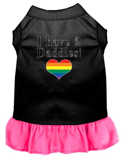 I have 2 Daddies Screen Print Dog Dress Black with Bright Pink Lg