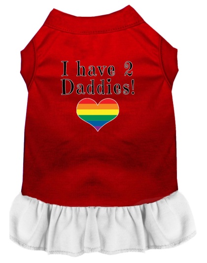 I have 2 Daddies Screen Print Dog Dress Red with White Lg