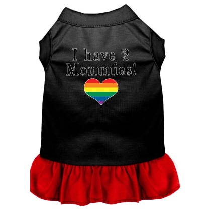 I Have 2 Mommies Screen Print Dog Dress Black with Red Lg