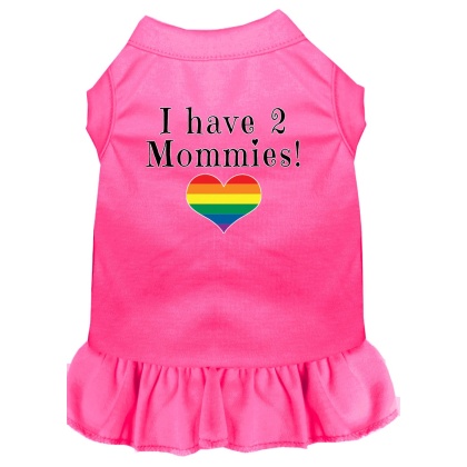 I Have 2 Mommies Screen Print Dog Dress Bright Pink 4X