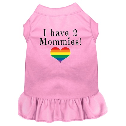 I Have 2 Mommies Screen Print Dog Dress Light Pink 4X