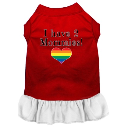 I Have 2 Mommies Screen Print Dog Dress Red with White Lg