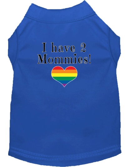 I have 2 Mommies Screen Print Dog Shirt Blue Lg