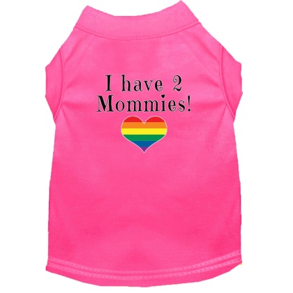 I have 2 Mommies Screen Print Dog Shirt Bright Pink Lg