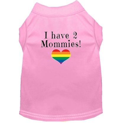 I have 2 Mommies Screen Print Dog Shirt Light Pink Lg